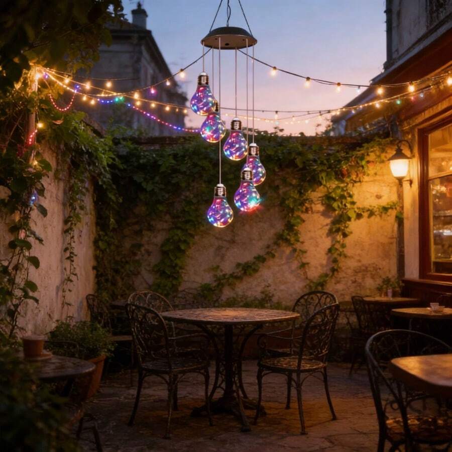 1 Solar Wind Chime Light Bulb, Outdoor Festive Lighting Decoration, Hanging Solar‑Powered LED Light Bulb Wind Chime, Birthday Gift For Mom, Suitable For Outdoor Gardens, Balconies, Courtyards And Christmas Decorations - Wind Chime Series - View 1