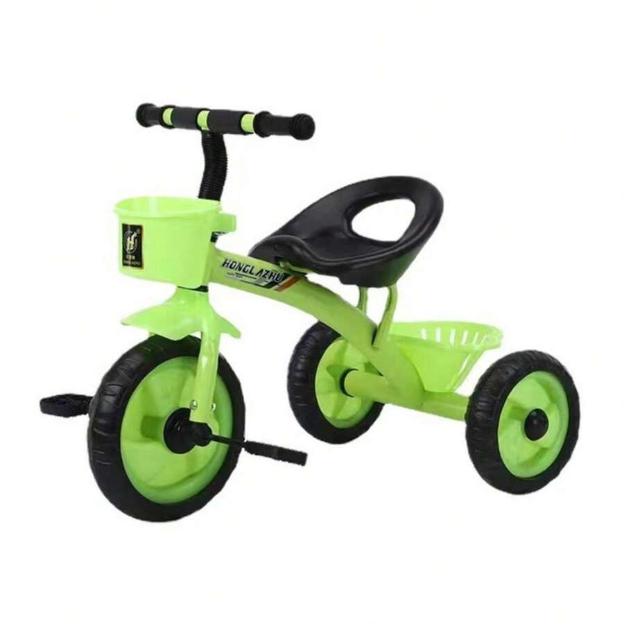 Triciclo para niños de 2 a 6 años, con cesta y espacio de almacenamiento delantero y trasero para llevar botellas de agua y juguetes. - Verde - Ver 1