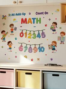 Cartoon Early Education Cognitive Wall Stickers 1-10 Numbers, Geometric Shapes, Party Animals, Math Arithmetic, DIY Peel And Stick Vinyl Decals For Kindergarten Children's Room Wall And Floor Decoration - Multicolor - View 9