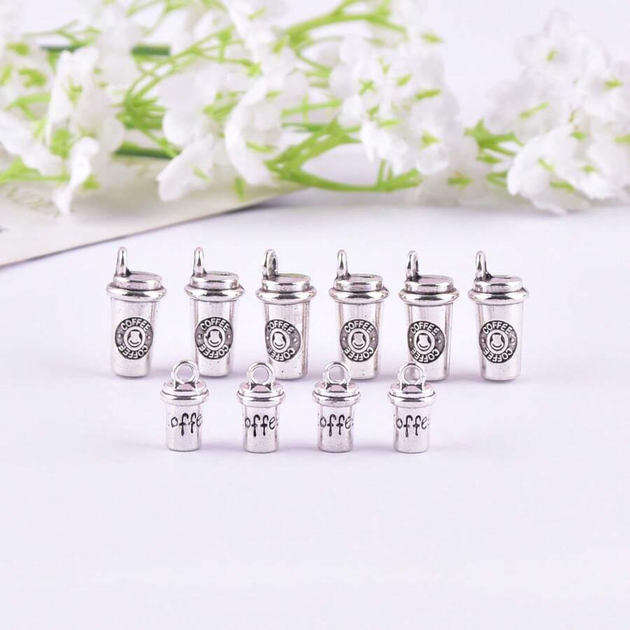 10pcs/Pack Fashion Coffee Cup Metal Charms Pendant For DIY Earring Necklace Jewelry Design Making - White - View 1