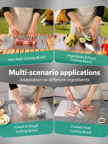 3pcs Stainless Steel Cutting Board Designed With A Handy Hanging Hole To Save Kitchen Storage Space, Various Practical Sizes Optional To Meet Different Cooking Demands, For Processing Meat, Vegetables, Fruits, Bread And Other Food Materials - Multicolor - View 6