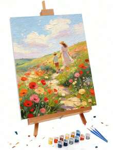 1pc Strolling Along The Flower-Lined Path DIY Oil Painting By Numbers, Canvas Painting DIY Crafts, Adult Home Decoration, Holiday Gift. - Sets - View 2