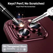 Yezodawee 耐刮超清晰鋼化玻璃相機鏡頭保護貼，適用於 iPhone 16 6.1"、16 Plus 6.7"，9H 鋼化玻璃金屬環蓋，高清晰透明，兼容 17 Pro Max/17 Pro/17 Air/17/15 Pro Max/14 Plus/13/12/11/15 Pro/15 Plus/14 Pro，完美貼合，耐刮，兼容手機殼 (6片/包) - 深櫻桃紅 - 查看 2