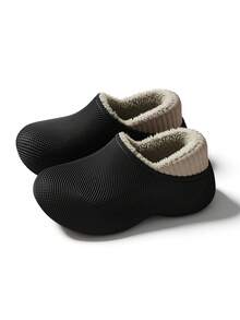 Women's Soft Plush Wedge Heel Slippers, Full Coverage Unisex Couple Indoor/Outdoor Winter Slippers - Black - View 7