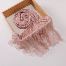 1pc Women's Pleated Organza Hijab Scarf, Simple Solid Color Headscarf, Fashion Headwrap Shawl, Suitable For Daily Wear - Baby Pink - View 2