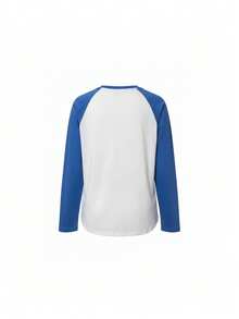 Women's Casual Minimalist College Style All-Match Colorblock Raglan Long Sleeve T-Shirt, Loose Fit Versatile Top For Autumn - White - View 6