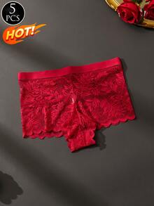 5件組女款多色蕾絲低腰性感收腹內褲 - 彩色 - 查看 3