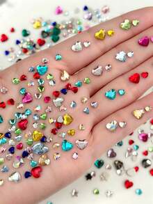 50pcs Mixed Color Rhinestone Nail Art Decor, 3D Flat Back Rhinestones For Nail Embellishment, Heart & Star Shaped Nail Rhinestones, Cute Nail Art Handmade Decoration, Acrylic Rhinestones Suitable For Women's Nails - Multicolor - View 3