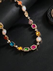 Simple Multi-Color Rhinestone Hip-Hop Oil Drip Cross Necklace Simple Clavicle Chain Suitable For Party Street Festival Wear - Gold - View 7