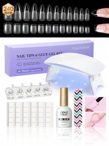 peacecolor Nail Glue Gel Kit 240Pcs Gel Nail Tips With Foldable UV LED Nail Lamp DIY Press-On Nails Manicure Set For Home & Salon Use - Multicolor - View 1
