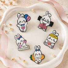1pc Ins Style Creative Cute Rabbit Metal Brooch, Cartoon Adorable Bunny Badge, Backpack Clothes School Uniform Accessory, Holiday Small Gift - Multicolor - View 2