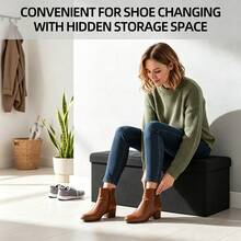 Foldable Linen Look Storage Ottoman Bench With Removable Divider, Tufted Padded Footrest Shoe Changing Stool, Large Capacity Storage Chest For Bedroom Entryway Living Room, Easy Assembly Space‑Saving Home Organizer - Black - View 8