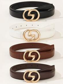 4pcs Alloy Buckle Decor Women's Belts, Daily Casual Versatile Beveled Edge Craftsmanship Belts - A - View 6