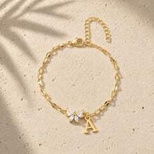 Initial Charm Butterfly Cubic Zirconia Gold Plated Letter Bracelets For Women Men - Yellow Gold - View 33