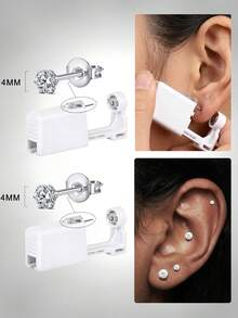 2/4/6/8pcs Hypoallergenic Self-Piercing Nose Stud Set, Disposable Nose Piercing Gun With Piercing Tool, Suitable For Cartilage, Tragus, Helix Piercing, Piercing Gun With Piercing Jewelry (Silver With 4mm CZ Diamond) - Multicolor - View 2