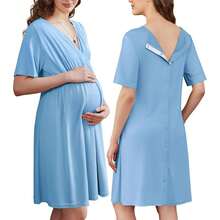 Women's Maternity Clothing, Stretchy V-Neck Labor And Delivery Gown For Pregnancy With Nursing Access And Split Front, Postpartum, Women's Clothes, - Lake Blue - View 2