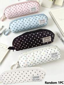 1pc Cream Polka Dot Pencil Case, Ins Style Large Capacity Student Stationery Bag, With Internal Mesh Compartment, Detachable Handle, Sweet Zipper Pencil Pouch, Back To School Stationery Storage Bag, Back To School - Default - View 14