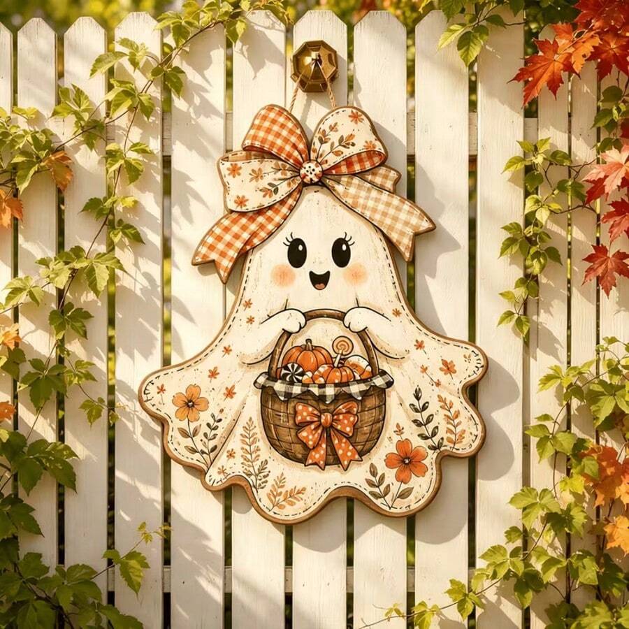2D Flat Wooden Decorative Hanging Sign, Rustic Style, Multi-Holiday Wall Decor For Halloween, Thanksgiving, Christmas, Welcome Sign For Entryway, Tabletop Ornament, Vintage Country Home Party Holiday Gift - B - View 1