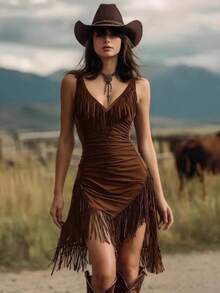 Women Short Dresses - Dark Brown - View 8