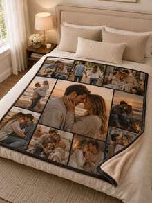 Personalized Custom Photo Flannel Blanket, 280g Soft Photo Collage Throw With Multiple Pictures, Cozy Custom Memory Blanket For Couple Or Family, Anniversary, Wedding, Birthday, Sofa Bedroom Decor And Meaningful Gift - Multicolor - View 3