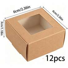 24pcs Brown Paper Boxes With Transparent Window, (3.74*3.74*1.57 Inches) Gift Packaging Boxes, Suitable For Baking Cookies, Cakes, Candies, Wedding Parties, Mother's Day Holiday Gift Packaging - Brown - View 7