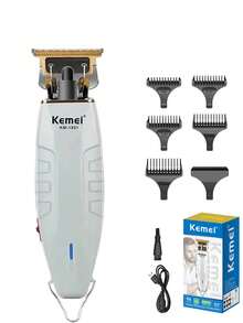 Kemei 2件組專業理髮剪刀套組，USB充電式無線理髮器，電動理髮剪，男士刮鬍刀，鬍鬚修剪套組，日常使用，男士禮物，KM-1931，KM-3382 - 淺灰色(禮盒裝) - 查看 13