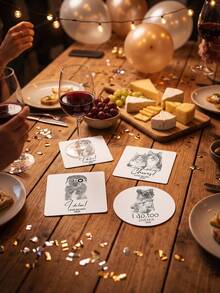 1/12/24pcs Custom Pet Photo And Text Coaster, Custom Dog Cat Sketch Portrait Drink Coaster, Wedding Party Table Decor, Customized Pet Memorial Keepsake Gift For Pet Lovers - Multicolor - View 5