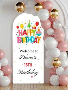 Custom Fabric Arch Welcome Sign Featuring 2D Printing; A Vibrant, Colorful Birthday Arch Backdrop That Can Be Printed With Any Text; Personalized Curved Fabric Cover; A Unique, Stretchy Party Decoration - Multicolor - View 9