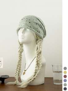 High-End Oversized Face-Slimming Slouchy Beanie For Women, Autumn/Winter Warm Ear-Protecting Large Head Circumference Knitted Knitted Hat, Dopamine Star Pattern Rolled Edge Knit Slouchy Beanie, Spring/Autumn Face-Slimming Head-Wrapping Cold Weather Hat - Multicolor - View 13