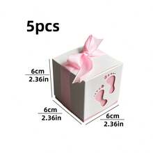 5pcs 2.36*2.36*2.36 Inch Hollow Ribbon Decor Paper Candy Boxes, Baby Birthday Boxes, European Cute Style Pink Blue Multicolor Square Gift Boxes, Stroller Footprint Carved Design, Suitable For Birthday Party Baby Shower, Can Store Candy Cookies Macarons Chocolate Packaging Boxes - Multicolor - View 15