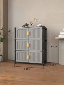 1pc Space-Saving Narrow Freestanding Shoe Storage Cabinet, Dust-Proof Double Door Plastic Shoe Rack, Suitable For Entryway Hallway Small Apartment, Essential Home Storage For New Year Moving Season - Multicolor - View 5