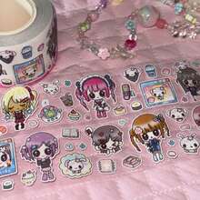 35cm/Loop Cute Y2K Space Girl Character Sticker Die Cut Dispensing Sticker DIY Deco Card Journal Scrapbooking Photo Card Phone Case Collage Supply - Black - View 6