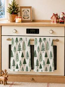 2pcs Christmas Minimalist Christmas Tree Pattern Kitchen Towels, Soft Polyester Material Dish Cloths, Suitable For Kitchen Decor, Kitchen Cleaning, Holiday Party Decoration, Kitchen & Bathroom Supplies Home Essentials, Home Decor, Housewarming Gift - Multicolor - View 6