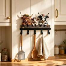 3pcs Highland Cow Metal Kitchen Hooks, Farm Animal Decorative Hanging Hooks, Suitable For Kitchen Entryway, Spoon, Towel, Pot Rack, Keys, Bag Hooks, Country Style, Decorative Hanging Rack - Multicolor - View 3