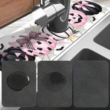 1pc Halloween Pumpkin Pattern, Sink Faucet Absorbent Mat, Drainage Mat, Suitable For Kitchen, Bathroom Sink, Countertop, Drainage Mat, Diatomaceous Earth Material, Trimmable, Quick Drying Mat - Multicolor - View 9