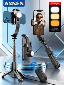 AXNEN Anti-Shake Phone Video Gimbal Stabilizer, Bluetooth Selfie Stabilizer With Extendable Selfie Stick Tripod, Rotating Phone Holder With Fill Light, Suitable For Smartphone Video Recording, Live Streaming, Summer Vacation, Travel, Outdoor Activities - one-size - View 2