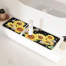 1pc Sink Faucet Absorbent Mat, Autumn Faucet Pad, Sunflower Pattern, Drainage Mat, Suitable For Kitchen, Bathroom Sink, Countertop, Drainage Mat, Diatomaceous Earth Material, Trimmable, Quick-Drying Mat - Multicolor - View 2