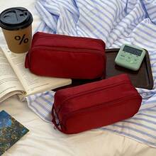 Tas Kosmetik Portabel Kapasitas Besar dengan Sekat - Desain Genggam Tahan Air, Gaya INS Minimalis yang Sangat Menarik, Cocok untuk Perjalanan dan Piknik, Dilengkapi Penyimpanan Kuas Makeup dengan Sekat, Juga Dapat Digunakan Sebagai Tempat Pensil. - View 3