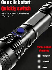 2 pieza Linterna recargable de alta luminosidad de ABS, carga USB, indicador de nivel de batería, resistente al agua, larga distancia de haz, adecuada para camping, correr, pesca, senderismo, lectura, actividades al aire libre - 2 unidades - Ver 3