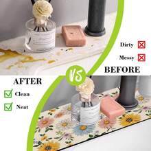 1pc Floral Pattern Sink Faucet Absorbent Mat, Drainage Mat, Suitable For Kitchen, Bathroom Sink, Countertop, Drainage Mat, Diatomaceous Earth Material, Trimmable, Quick-Drying Mat - Multicolor - View 7