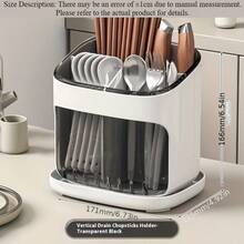 1pc Waterproof & Breathable Kitchen Dish Drying Rack With Drip Tray, Multi-Compartment Countertop Utensil Drainer, Transparent Visible Cutlery Storage Organizer For Knives, Forks, Chopsticks And Tableware, Space-Saving - Multicolor - View 8