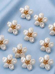 6/2/1pc Baroque Pearl Flower Shirt Button Covers, Elegant No-Sew Cufflink Clips, Floral Collar Pin & Sleeve Decor Accessories For Wedding & Party - Multicolor - View 2