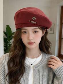 Women's Camellia Metal Logo Wool Beret, Autumn/Winter Vintage British Style Versatile Face-Slimming Painter Hat - Multicolor - View 4