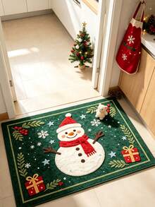 1pc Green Snowman Christmas Door Mat, Doormat, Small Rug, Welcome Mat, Carpet, Floor Mat, Outdoor Doormat, Kitchen Rug, Home Decor, Front Door Mat, Area Rug, Outdoor Mat, Home Decor, Area Carpet, Garden Rug, Washable Rug - Multicolor - View 2