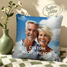 1 pièce Taie d'oreiller personnalisée avec photo de personne âgée DIY, taie d'oreiller imprimée sur un seul côté personnalisée pour conjoint, animal de compagnie, ami, mariage, vacances, fête, fête des mères, fête des pères, Thanksgiving, salon, canapé, chambre à coucher, décoration de tête de lit, housse de coussin lombaire, taie d'oreiller toutes saisons - Multicolore - Voir 15