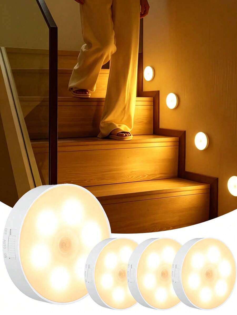 6/3/1pc LED Motion Sensor Night Light, LED Night Light, USB Rechargeable Wireless Sensor Light, Suitable For Switches, Hallways, Christmas Gifts, Holiday Office, Bedroom, Hotel, Party, Restaurant Decoration, Small Night Light 400mAh