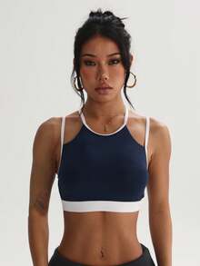 Women's Solid Color Removable Padded Criss-Cross Back Sports Knit Bra - Multicolor - View 5