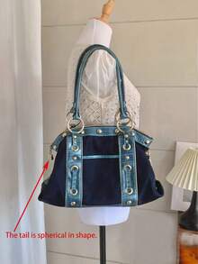Vintage Y2K Hot Girl Style Large Capacity Niche Design Ins Fashion High-End Handbag Shoulder Bag Underarm Bag, Sweet Cool Versatile Tote Bag - Royal Blue - View 3