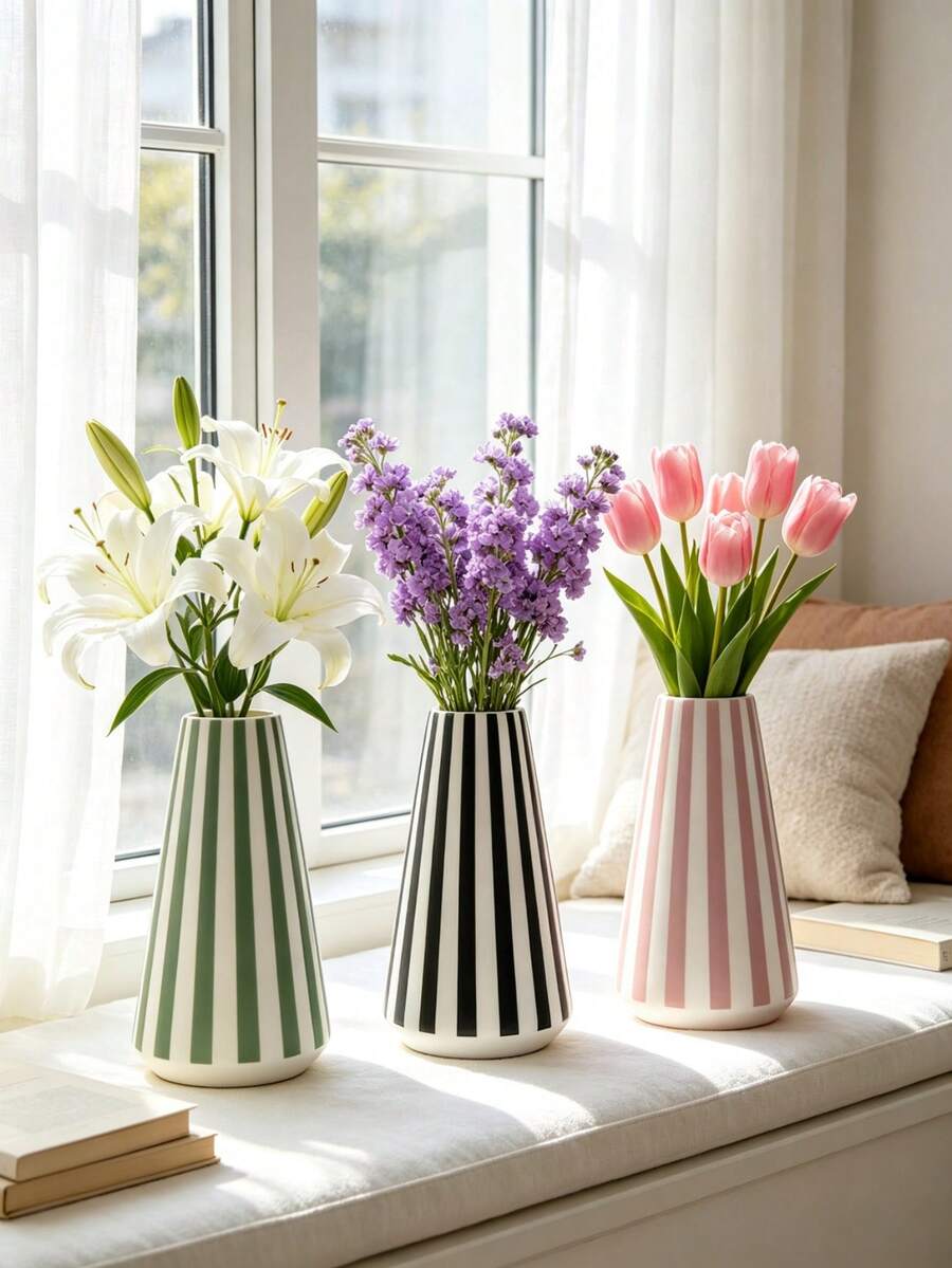1件條紋花瓶,現代極簡居家裝飾,桌面中心裝飾品,美學房間擺飾,客廳臥室辦公室裝飾花瓶,入厝禮物 - 多色2 - 查看 1