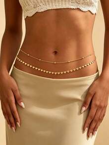 2pcs Sexy Heart Beaded Waist Chain Set, European And American Vacation Style Chest Chain & Waist Chain, Beach Bikini Hot Girl Exposed Waist Accessory, Daily Accessory - Multicolor - View 2
